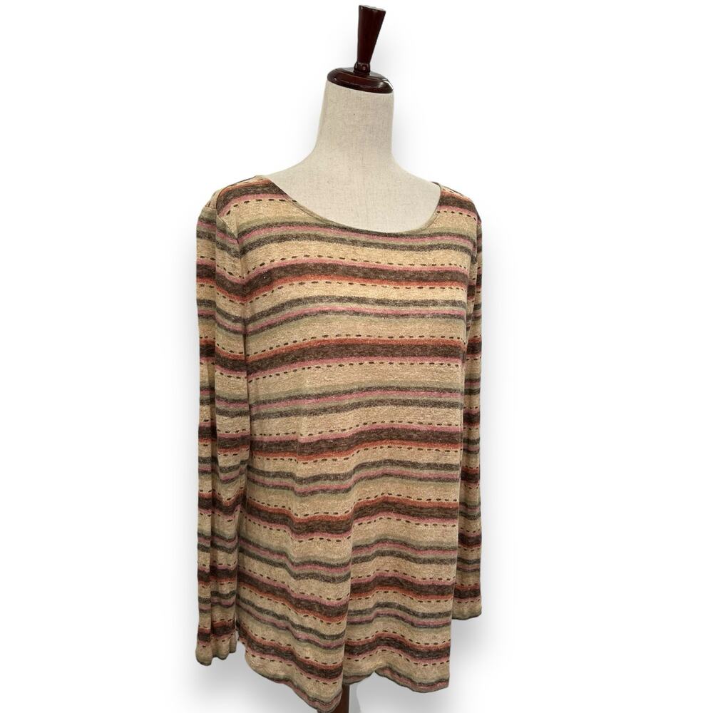 Lauren Ralph Lauren Striped Beige, Rust & Olive Long Sleeve Top